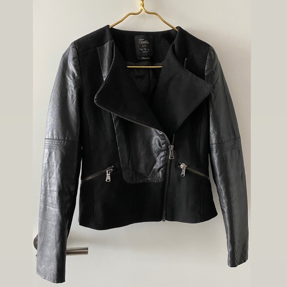 Zara Wool Blend Faux Leather Moto Biker Jacket - Picture 5 of 11